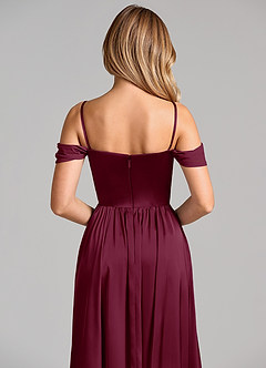 Azazie Raisa Bridesmaid Dresses Mulberry A-Line Off the Shoulder Stretch Satin Dress image2