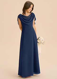 Azazie Lambie Junior Dark Navy A-Line Pleated Chiffon Dress image5