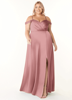 Azazie Ocean Vestidos de damas de honor Vestido de Rosa Polvorienta de Satén Elástico de Corte en A con Cuello en V Plisado image8