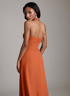 Azazie Clarisa Vestidos de damas de honor Vestido de Naranja Quemada de Gasa de Corte en A con Plisado image4