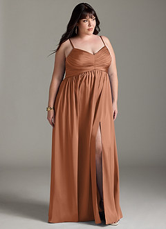 Azazie Alia Bridesmaid Dresses Bronzer A-Line Pleated Stretch Satin Dress image12