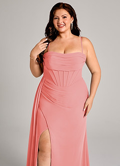 Azazie Amyra Jurken voor bruidsmeisjes Converteerbaar Jurk van Chiffon met Kolom Off the Shoulder Koraal image11