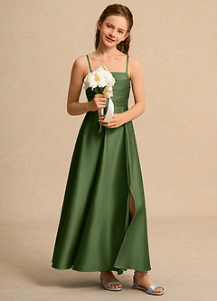 Azazie Pebbles Junior Formal Flower Girl Klänningar Klä A-Line i Matt satäng Plisserad image6