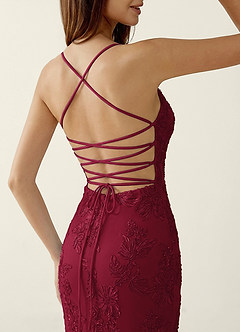 Bellatrix Bourgogne Robe de bal sirène corset à fleurs 3D et laçage au dos image6