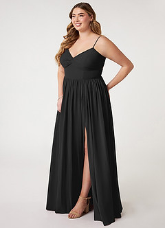 Azazie Zeya Bridesmaid Dresses Black A-Line V-Neck Pleated Chiffon Dress image8