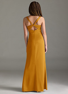 Azazie Mero Junior Butterscotch Mermaid Pleated Stretch Satin Dress image5