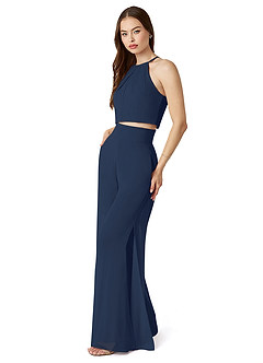 Azazie Kenzi Bridesmaid Dresses Dark Navy Pleated Chiffon Jumpsuit image3