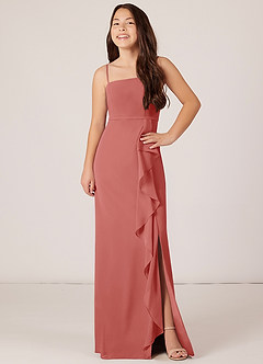 Azazie Kaylee Junior Jurk van Chiffon met A-Lijn met Riem Antieke Roos image4