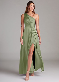 Azazie Brooke Bridesmaid Dresses Pistachio A-Line One Shoulder Stretch Satin Dress image9