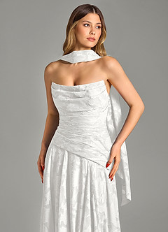 Azazie Gabriela Vestidos de damas de honor Vestido de Blanco de Devorado Floral de Línea A con Sin tirantes image8