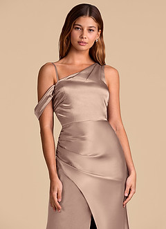 Azazie Madelyn 신부 들러리 드레스 인어 오프 더 숄더 메탈릭 새틴 바닥 길이 드레스 image2