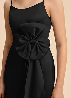 Azazie Nellie Junior Black A-Line Bow Matte Satin Dress image8