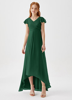 Azazie Breanne Junior Dark Green A-Line Chiffon Dress image4