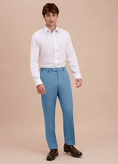 front Ethan Steel Blue Refined Weave Performance Dress Pants