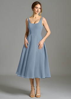 Azazie Amalie Bridesmaid Dresses Dusty Blue A-Line Pleated Chiffon Dress image4
