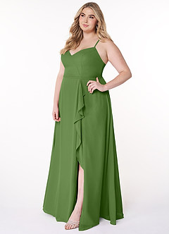 Azazie Naeem Bridesmaid Dresses Basil A-Line V-Neck Ruffle Chiffon Dress image10