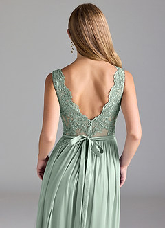 Azazie Elly Bridesmaid Dresses Agave A-Line Lace Mesh Dress image2