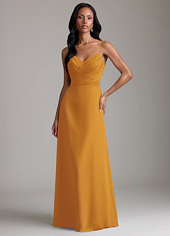 Azazie Kali Bridesmaid Dresses Butterscotch A-Line Pleated Chiffon Dress image1