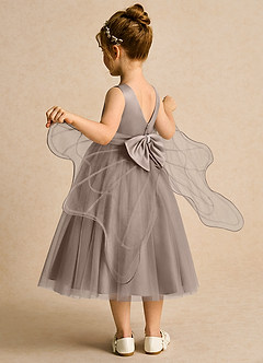 Azazie Pear vestidos de niña de las flores Vestido de Gris Pardo de Tul de Princesa con Lazo image5