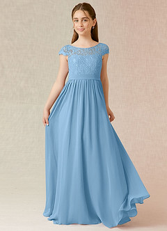 Azazie Silvermist Junior A-Linie Plissee Chiffon Kleid Stahlblau image1