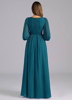 Azazie Palerma Bridesmaid Dresses Ink Blue A-Line Long Sleeve Chiffon Dress image2