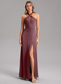 Azazie Tracie Abiti da Damigella Abito A-Line in Raso Elasticizzato Spacco Laterale Sangria image5