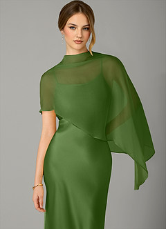 Azazie Jaleesa Bridesmaid Dresses Basil A-Line High Neck Stretch Satin Dress image2