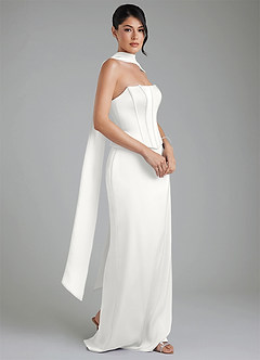 Azazie River Bridesmaid Dresses White Sheath Corset Stretch Satin Convertible Dress image12