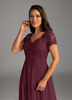 Azazie Dunja Mother of the Bride Dresses Cabernet A-Line V-Neck Lace Chiffon Dress image6