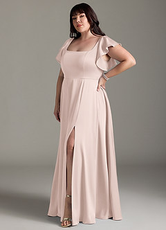 Azazie Bondi Bridesmaid Dresses Blushing Pink A-Line Bow Stretch Satin Dress image9
