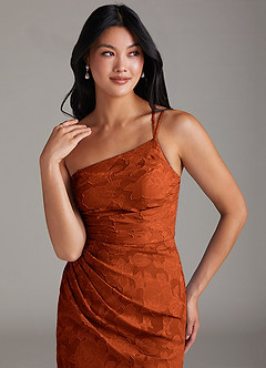 Azazie Eren Jurken voor bruidsmeisjes Jurk van Bloemen Burn-out met Kolom One-Shoulder Paprika image5