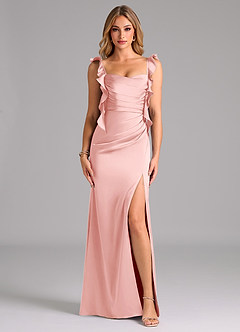 Azazie Jessamine Robes de demoiselle d'honneur Robe Fourreau en Satin extensible Corset Rose Poudré image3