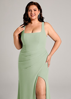 Azazie Mero Bridesmaid Dresses Dusty Sage Sheath Pleated Chiffon Dress image14