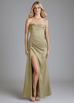 Azazie Amyra Bridesmaid Dresses Moss Green Mermaid Off the Shoulder Stretch Satin Convertible Dress image1