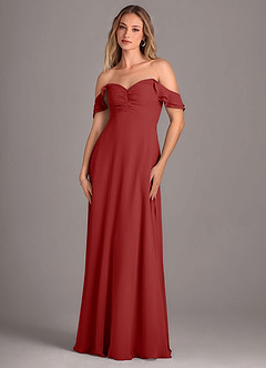 Azazie Kaylyn Robes de demoiselle d'honneur Robe Trapèze en Mousseline de soie Rayé Rouille image6