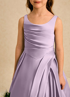 Azazie Audrey Flower Girl Dresses Frosted Lilac A-Line Pleated Matte Satin Dress image5