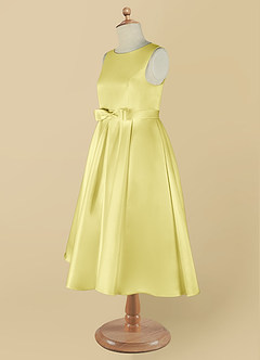 Azazie Coco Flower Girl Dresses Lemon Sorbet A-Line Bow Matte Satin Dress image10