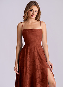 Azazie Elle 신부 들러리 드레스 A라인 주름진 플로럴 번아웃 바닥 길이 드레스 image5