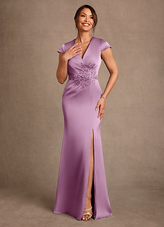 Azazie Rilda 신부의 어머니 드레스 쉬스 레이스 스트레치 새틴 플로어 길이 드레스 image4