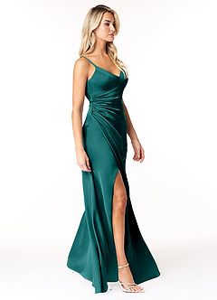 Azazie Marchella Bridesmaid Dresses Peacock A-Line Corset Stretch Satin Dress image5