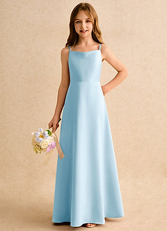 Azazie Joella Girls Formal Abiti da Ragazza di Fiori Abito A-Line in Raso Opaco Plissettato Azzurro image6