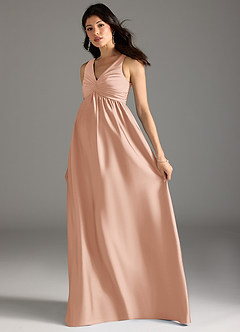 Azazie Yetta Maternity Bridesmaid Dresses A-Line Pleated Stretch Satin Floor-Length Dress image6