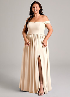 Azazie Calianna Brautjungfernkleider Wandelbar A-Linie Schulterfrei Chiffon Kleid Alabaster Weiß image5