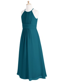 Azazie Bonnie Junior Ink Blue A-Line Pleated Chiffon Dress image7