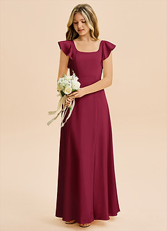 Azazie Bondi Junior Burgundy A-Line Side Slit Stretch Satin Dress image5