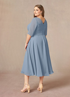 Azazie Naomi Mother of the Bride Dresses Dusty Blue A-Line Boatneck Pleated Chiffon Dress image13
