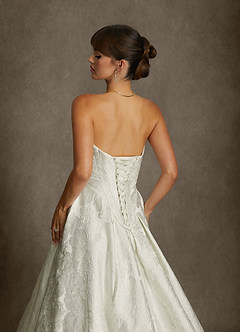 Azazie Bria Wedding Dresses Antique White Ball-Gown Strapless Floral Jacquard Dress image6