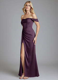 Azazie Amyra Bridesmaid Dresses Plum Mermaid Off the Shoulder Stretch Satin Convertible Dress image6