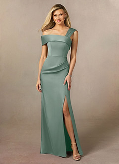 Azazie Laramie Mère de la mariée Robes Robe Sirène en Satin extensible Plissée Sauge D'argent image1