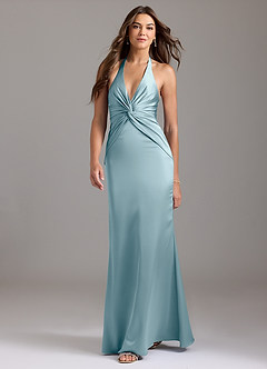 Azazie Valerie Bridesmaid Dresses Moody Blue Mermaid Pleated Stretch Satin Dress image3